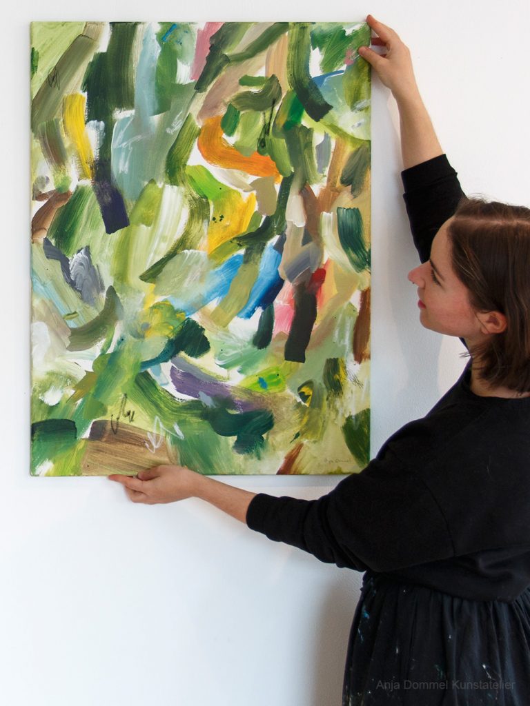 Anja, Dommel, Kunst, Kunstwerk, Dancing Trees, Acrylmalerei, Acrylgemälde, Leinwand, Grün, Wald, Kunstatelier