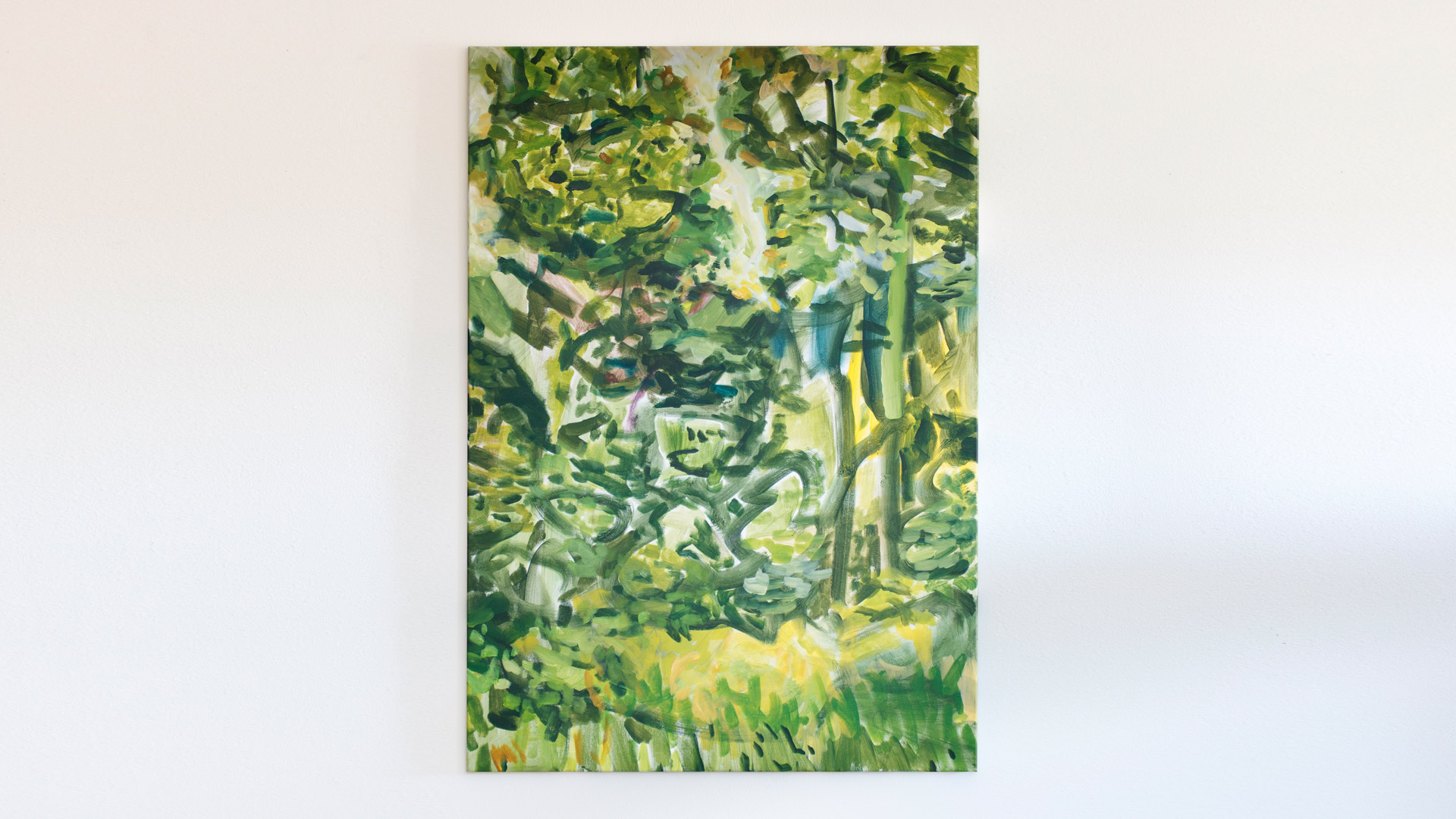 Work in Progress von impressionistischer Biophilia Kunst mit Waldmotiv von der fränkischen Malerin Anja Dommel