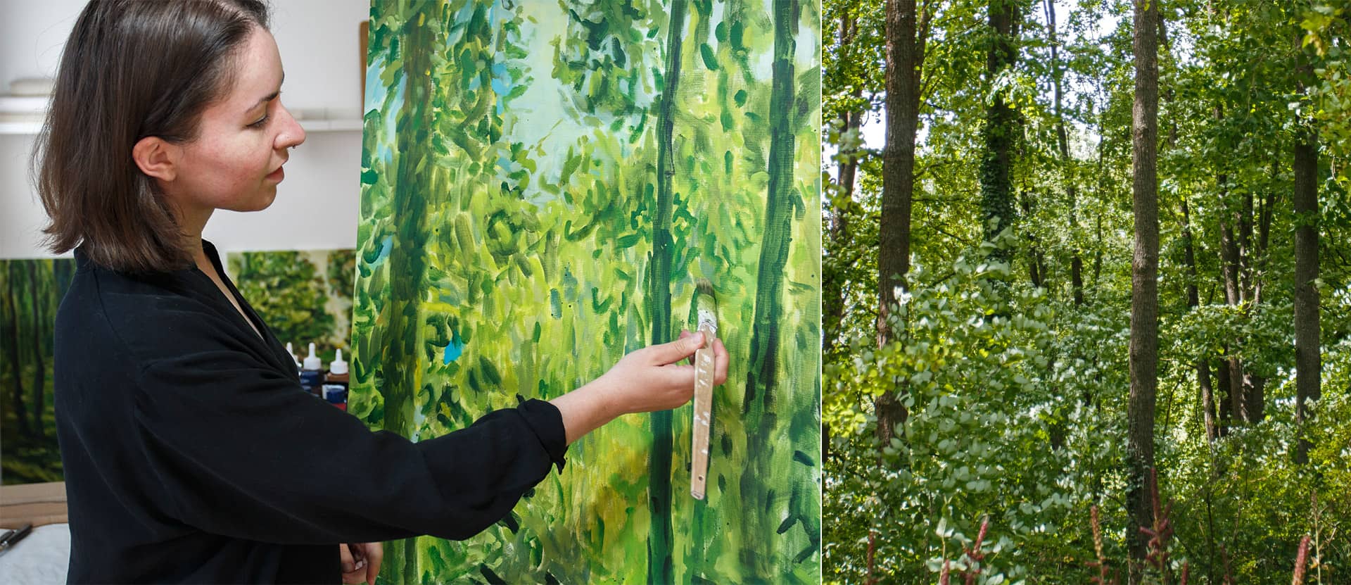 Die Künstlerin Anja Dommel kreiert Waldgemälde, inspiriert von der Philosophie des Biophilic Design