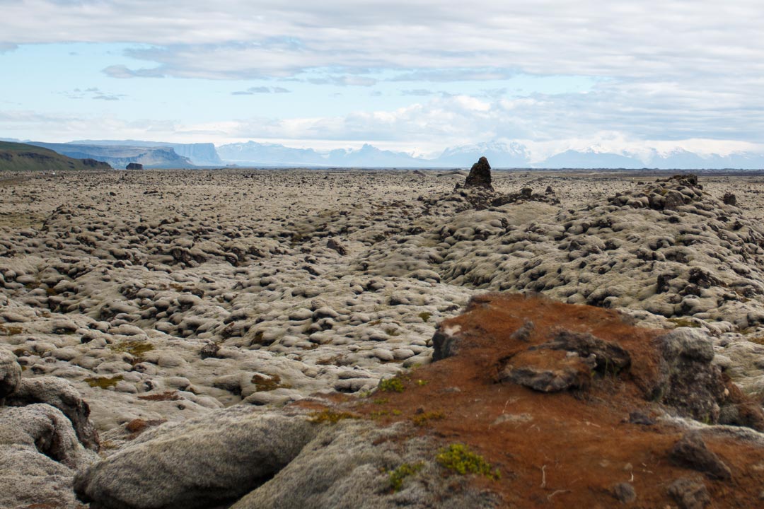 Die Eldhraun ist ein riesiges Lavafeld im Süden Islands, das bis zum Horizont reicht und mit Moos bedeckt ist