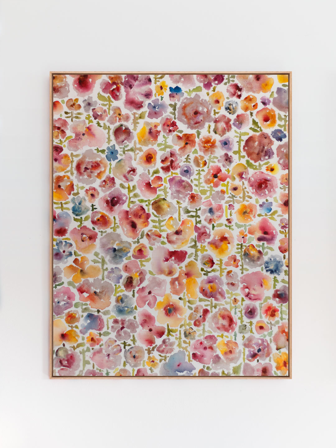 Bunte Blumenwiese Kunstwerk im Aquarell Stil mit Acryl und alkoholfreiem Rotwein Rouge Pur der Sektmanufaktur Strauch