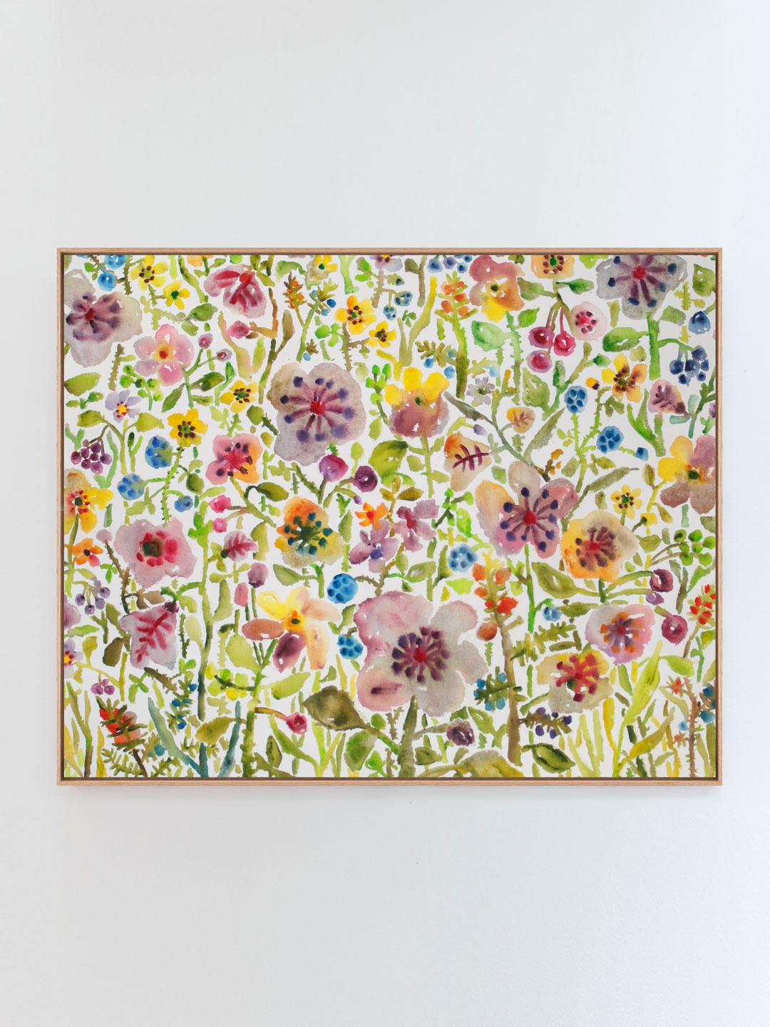 Florales Botanisches Kunstwerk mit Acryl und Lapsang Tea-Blackberry von Saveur auf Leinwand im Eichenrahmen